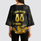 Personalised Western Australia Oztag Swan Kimono Sleeve Blouse Black Gold Graffiti Aboriginal Dot Pattern