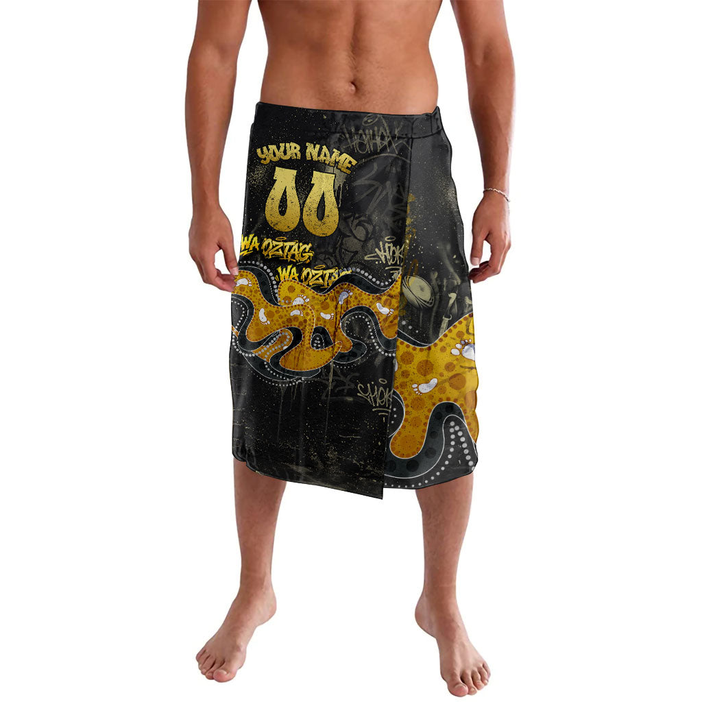 Personalised Western Australia Oztag Swan Lavalava Black Gold Graffiti Aboriginal Dot Pattern