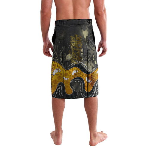 Personalised Western Australia Oztag Swan Lavalava Black Gold Graffiti Aboriginal Dot Pattern