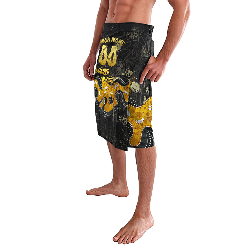 Personalised Western Australia Oztag Swan Lavalava Black Gold Graffiti Aboriginal Dot Pattern