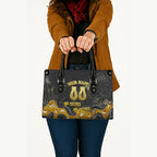 Personalised Western Australia Oztag Swan Leather Bag Black Gold Graffiti Aboriginal Dot Pattern
