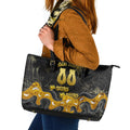 Personalised Western Australia Oztag Swan Leather Tote Bag Black Gold Graffiti Aboriginal Dot Pattern