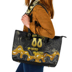 Personalised Western Australia Oztag Swan Leather Tote Bag Black Gold Graffiti Aboriginal Dot Pattern