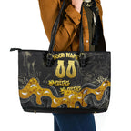Personalised Western Australia Oztag Swan Leather Tote Bag Black Gold Graffiti Aboriginal Dot Pattern