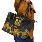 Personalised Western Australia Oztag Swan Leather Tote Bag Black Gold Graffiti Aboriginal Dot Pattern