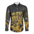 Personalised Western Australia Oztag Swan Long Sleeve Button Shirt Black Gold Graffiti Aboriginal Dot Pattern