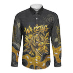 Personalised Western Australia Oztag Swan Long Sleeve Button Shirt Black Gold Graffiti Aboriginal Dot Pattern