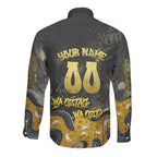 Personalised Western Australia Oztag Swan Long Sleeve Button Shirt Black Gold Graffiti Aboriginal Dot Pattern