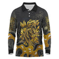 Personalised Western Australia Oztag Swan Long Sleeve Polo Shirt Black Gold Graffiti Aboriginal Dot Pattern