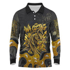 Personalised Western Australia Oztag Swan Long Sleeve Polo Shirt Black Gold Graffiti Aboriginal Dot Pattern