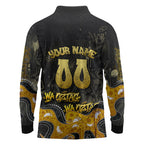 Personalised Western Australia Oztag Swan Long Sleeve Polo Shirt Black Gold Graffiti Aboriginal Dot Pattern