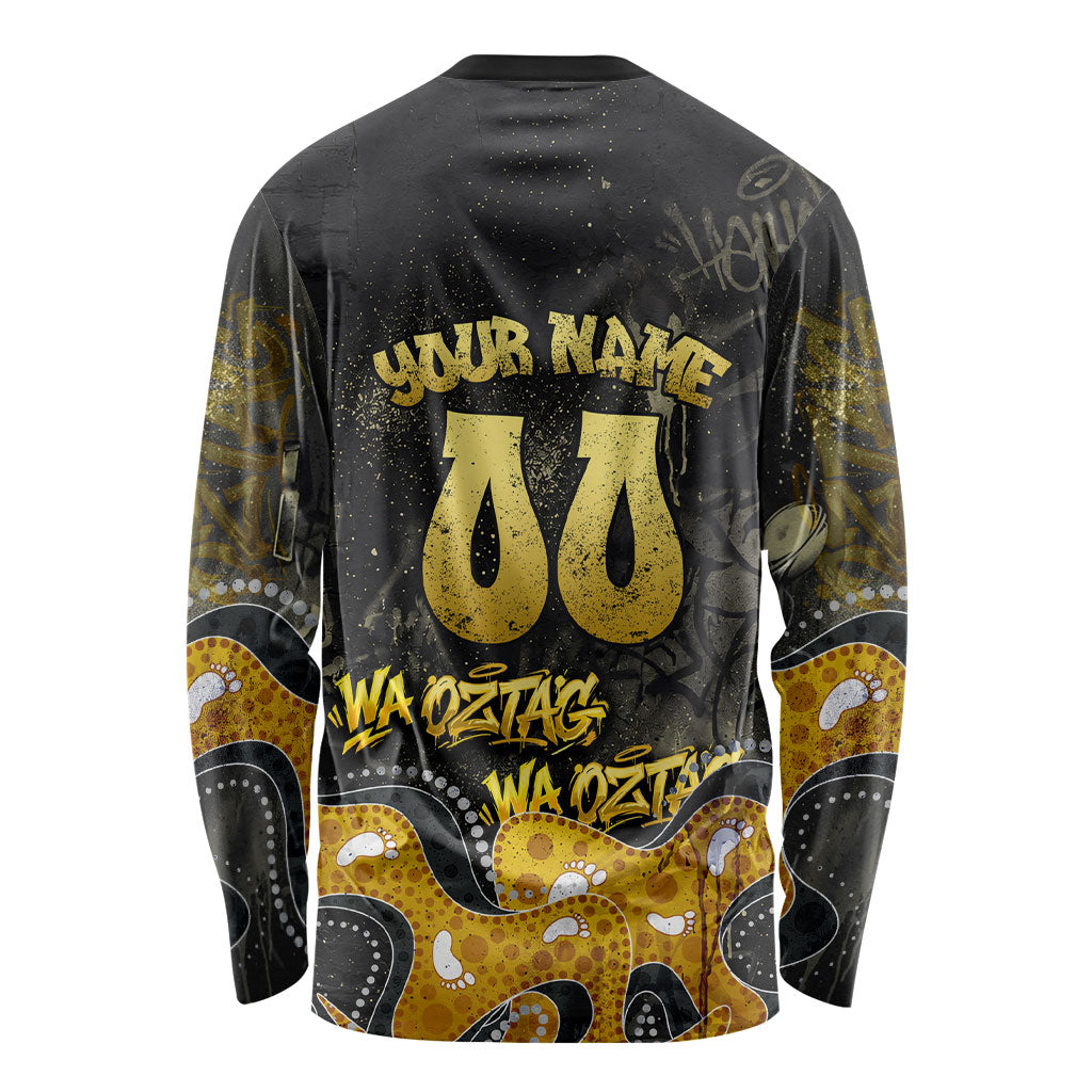 Personalised Western Australia Oztag Swan Long Sleeve Shirt Black Gold Graffiti Aboriginal Dot Pattern