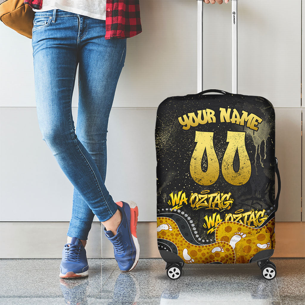 Personalised Western Australia Oztag Swan Luggage Cover Black Gold Graffiti Aboriginal Dot Pattern