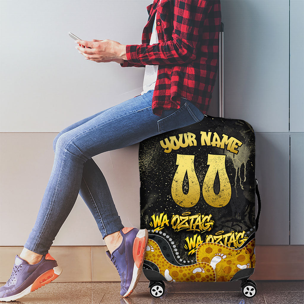 Personalised Western Australia Oztag Swan Luggage Cover Black Gold Graffiti Aboriginal Dot Pattern