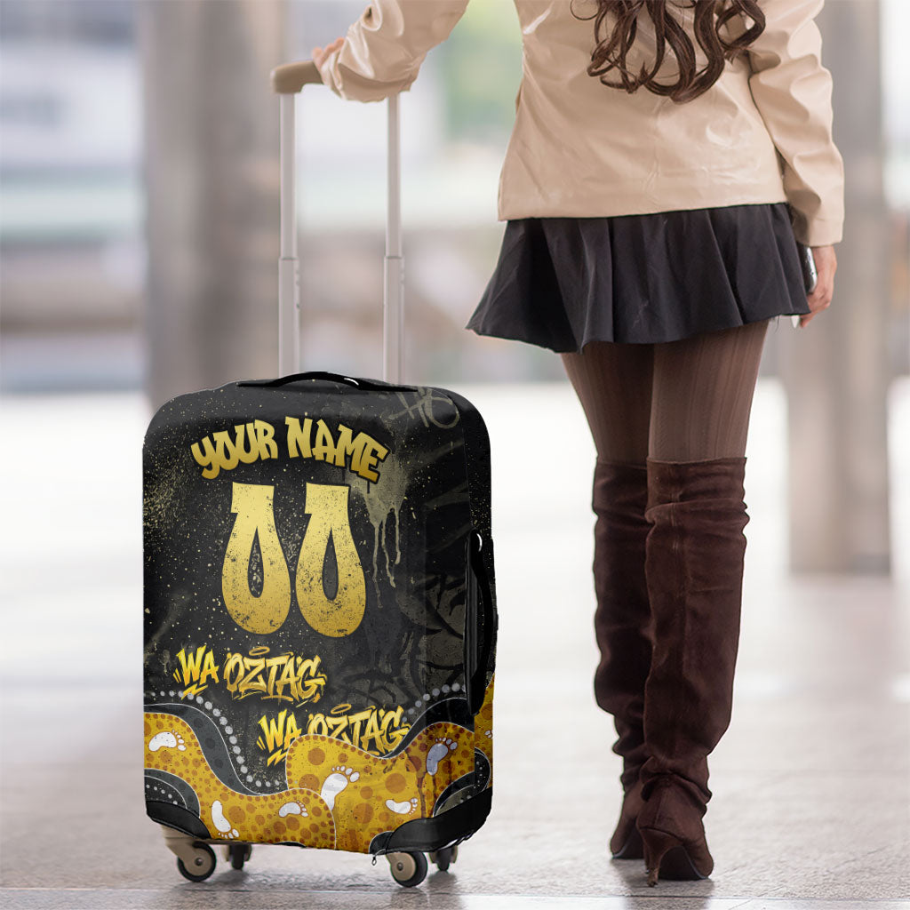 Personalised Western Australia Oztag Swan Luggage Cover Black Gold Graffiti Aboriginal Dot Pattern
