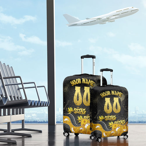 Personalised Western Australia Oztag Swan Luggage Cover Black Gold Graffiti Aboriginal Dot Pattern
