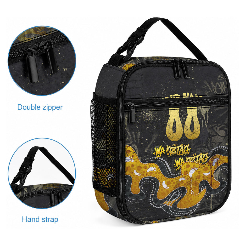 Personalised Western Australia Oztag Swan Lunch Bag Black Gold Graffiti Aboriginal Dot Pattern
