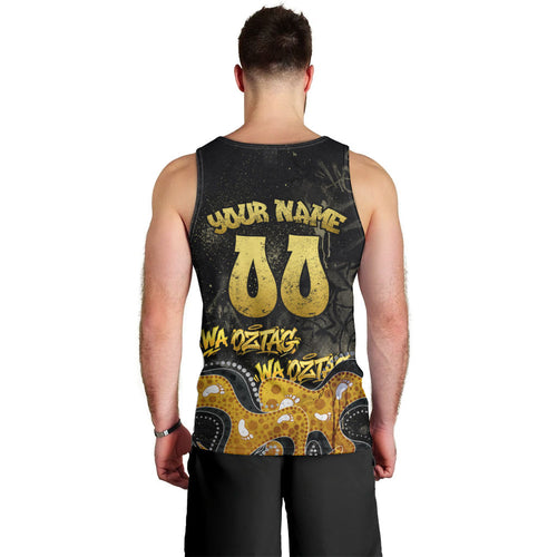 Personalised Western Australia Oztag Swan Men Tank Top Black Gold Graffiti Aboriginal Dot Pattern