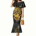 Personalised Western Australia Oztag Swan Mermaid Dress Black Gold Graffiti Aboriginal Dot Pattern