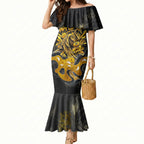 Personalised Western Australia Oztag Swan Mermaid Dress Black Gold Graffiti Aboriginal Dot Pattern