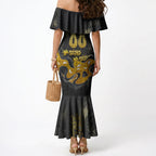 Personalised Western Australia Oztag Swan Mermaid Dress Black Gold Graffiti Aboriginal Dot Pattern