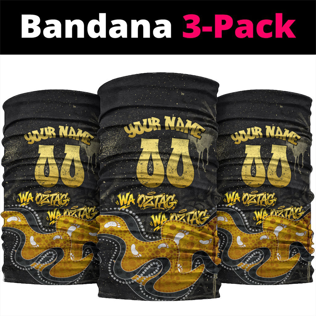 Personalised Western Australia Oztag Swan Neck Gaiter Black Gold Graffiti Aboriginal Dot Pattern