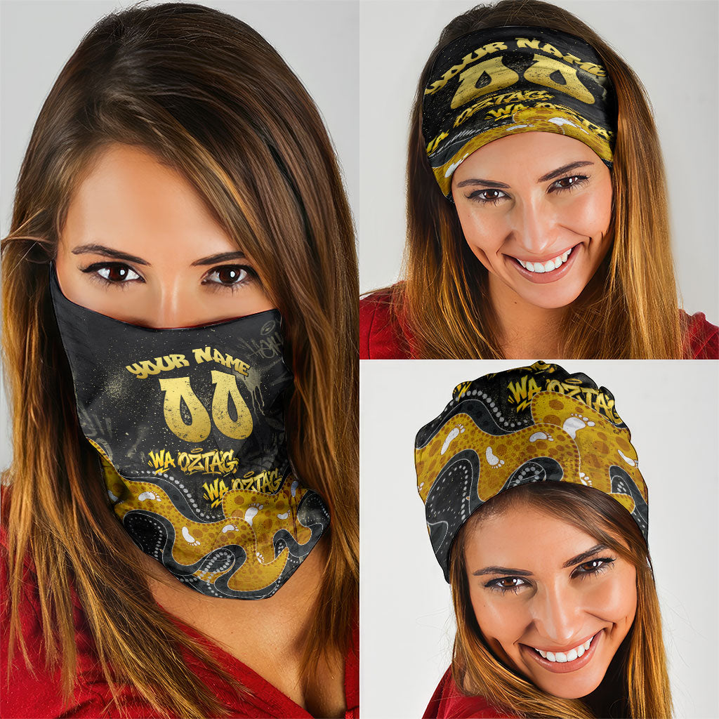 Personalised Western Australia Oztag Swan Neck Gaiter Black Gold Graffiti Aboriginal Dot Pattern