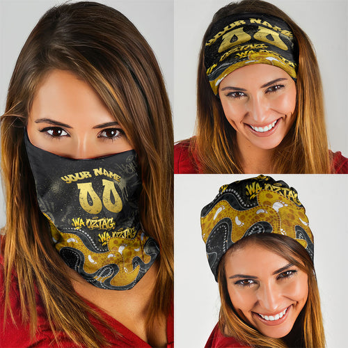 Personalised Western Australia Oztag Swan Neck Gaiter Black Gold Graffiti Aboriginal Dot Pattern