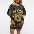 Personalised Western Australia Oztag Swan Off Shoulder Short Dress Black Gold Graffiti Aboriginal Dot Pattern