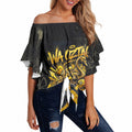 Personalised Western Australia Oztag Swan Off Shoulder Wrap Waist Top Black Gold Graffiti Aboriginal Dot Pattern