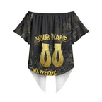 Personalised Western Australia Oztag Swan Off Shoulder Wrap Waist Top Black Gold Graffiti Aboriginal Dot Pattern