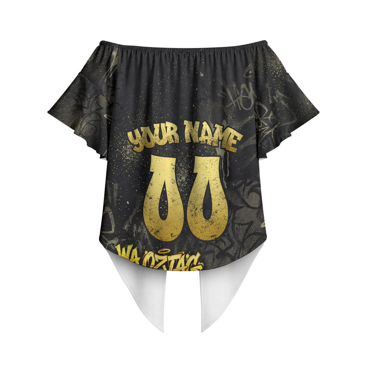 Personalised Western Australia Oztag Swan Off Shoulder Wrap Waist Top Black Gold Graffiti Aboriginal Dot Pattern
