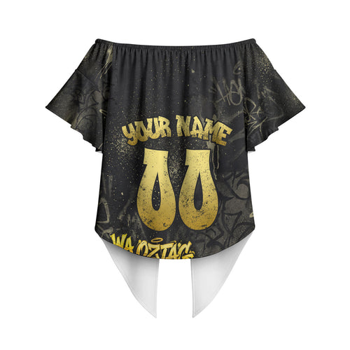 Personalised Western Australia Oztag Swan Off Shoulder Wrap Waist Top Black Gold Graffiti Aboriginal Dot Pattern