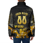Personalised Western Australia Oztag Swan Padded Jacket Black Gold Graffiti Aboriginal Dot Pattern