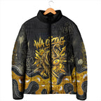 Personalised Western Australia Oztag Swan Padded Jacket Black Gold Graffiti Aboriginal Dot Pattern