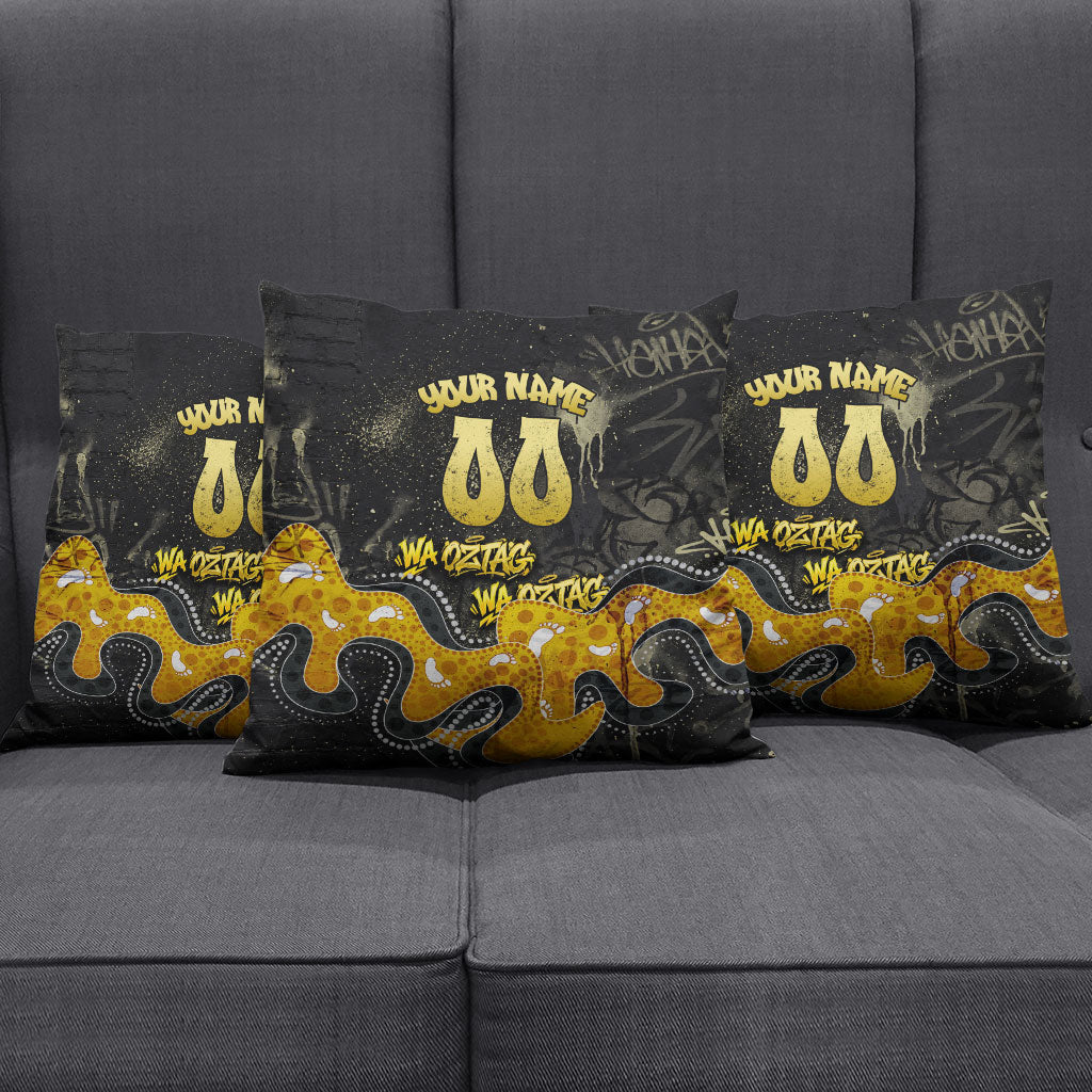 Personalised Western Australia Oztag Swan Pillow Cover Black Gold Graffiti Aboriginal Dot Pattern