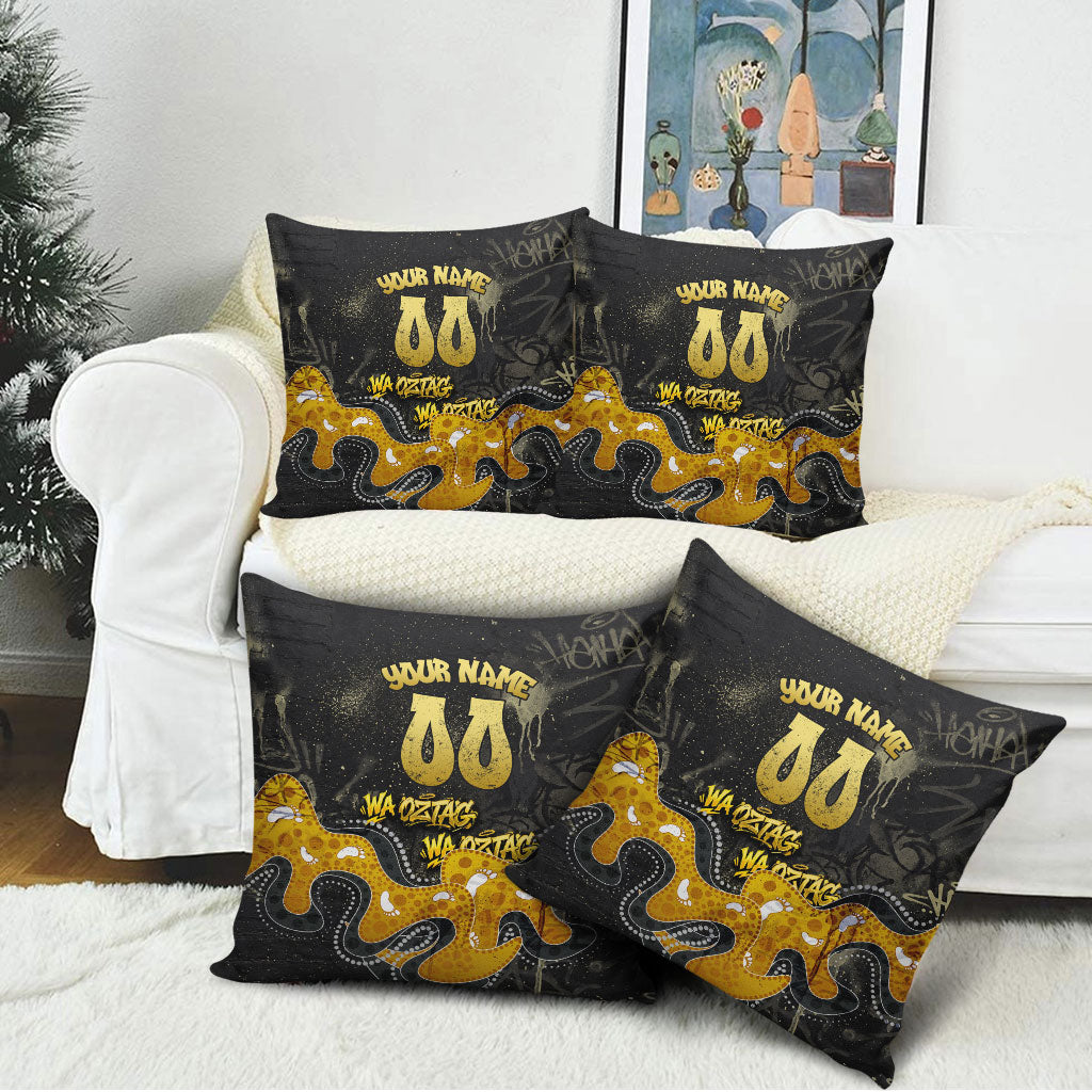 Personalised Western Australia Oztag Swan Pillow Cover Black Gold Graffiti Aboriginal Dot Pattern