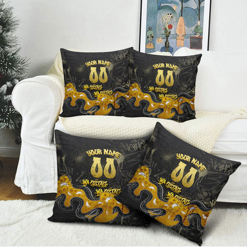 Personalised Western Australia Oztag Swan Pillow Cover Black Gold Graffiti Aboriginal Dot Pattern