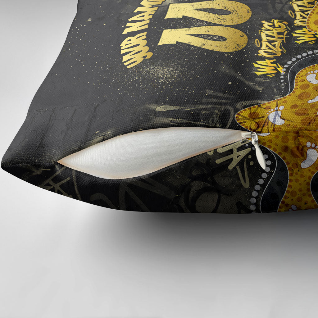 Personalised Western Australia Oztag Swan Pillow Cover Black Gold Graffiti Aboriginal Dot Pattern