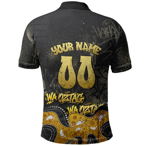 Personalised Western Australia Oztag Swan Polo Shirt Black Gold Graffiti Aboriginal Dot Pattern