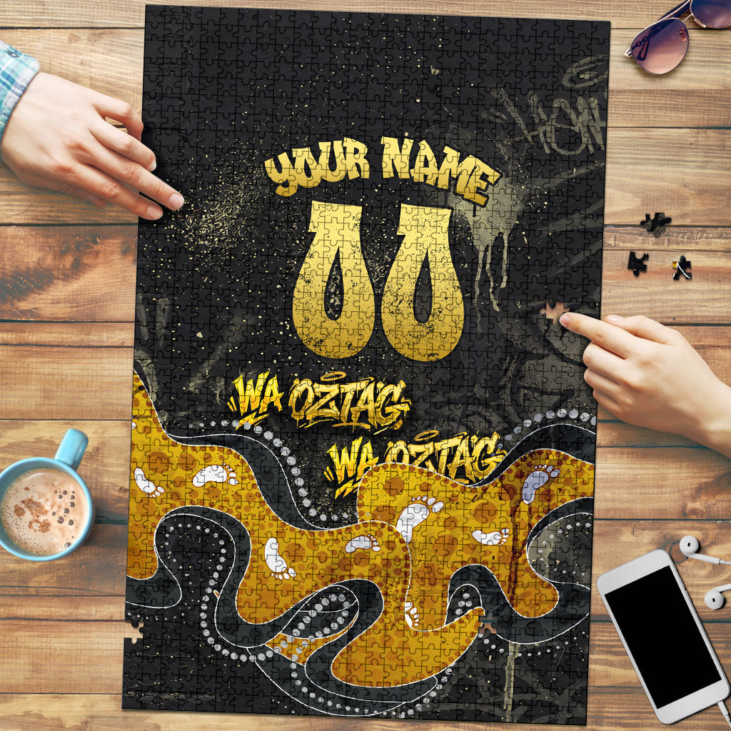 Personalised Western Australia Oztag Swan Puzzle Black Gold Graffiti Aboriginal Dot Pattern