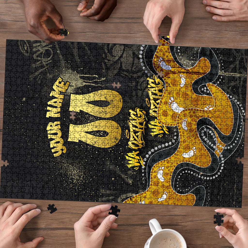 Personalised Western Australia Oztag Swan Puzzle Black Gold Graffiti Aboriginal Dot Pattern