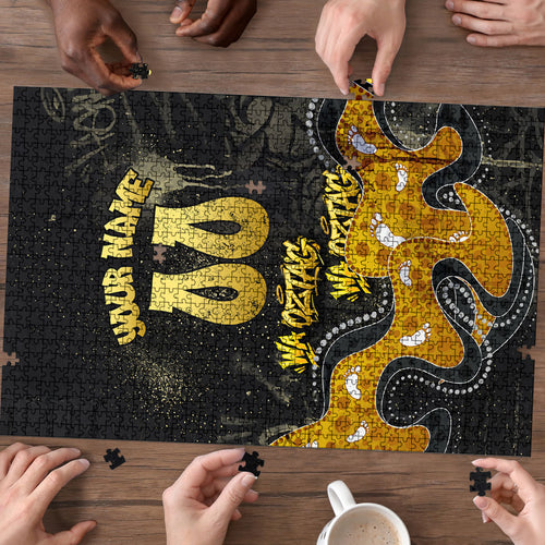 Personalised Western Australia Oztag Swan Puzzle Black Gold Graffiti Aboriginal Dot Pattern
