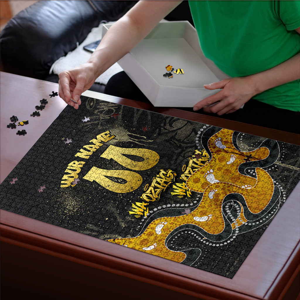 Personalised Western Australia Oztag Swan Puzzle Black Gold Graffiti Aboriginal Dot Pattern