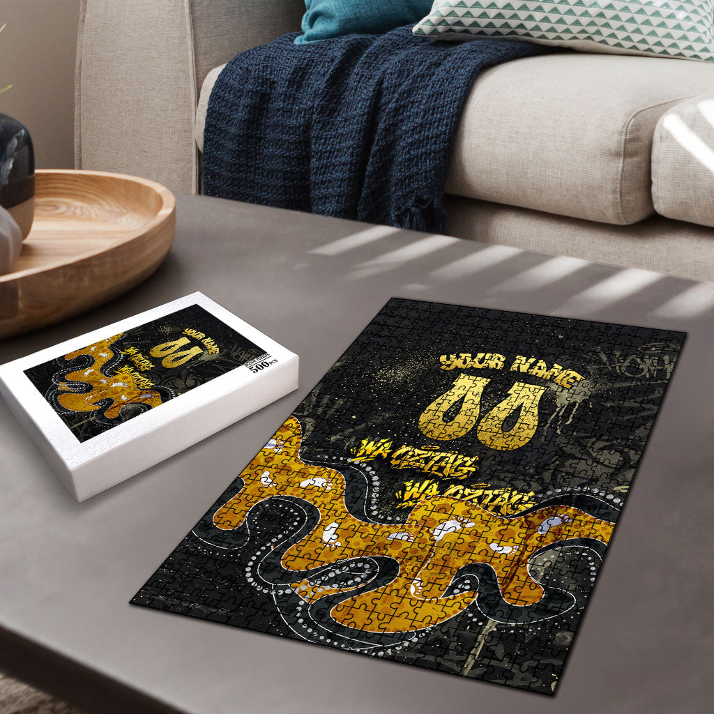 Personalised Western Australia Oztag Swan Puzzle Black Gold Graffiti Aboriginal Dot Pattern
