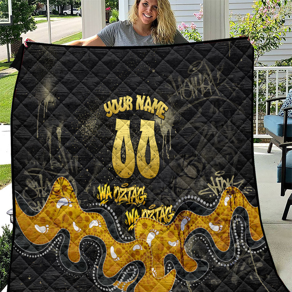 Personalised Western Australia Oztag Swan Quilt Black Gold Graffiti Aboriginal Dot Pattern