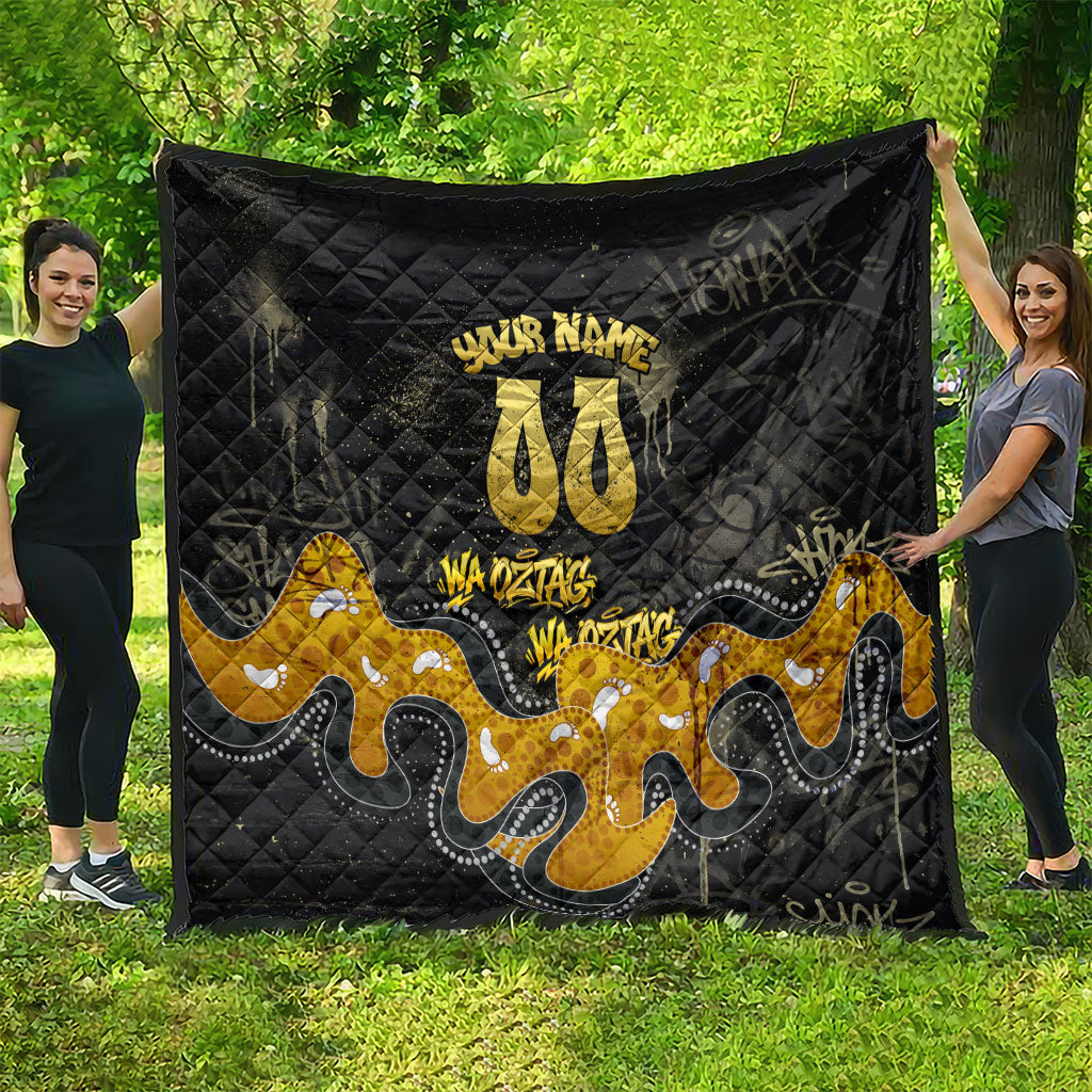 Personalised Western Australia Oztag Swan Quilt Black Gold Graffiti Aboriginal Dot Pattern