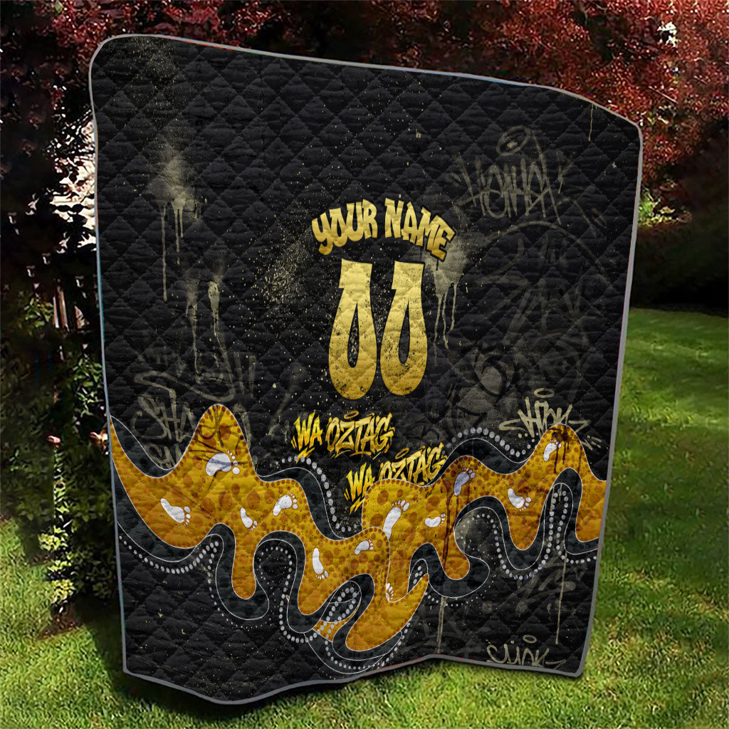Personalised Western Australia Oztag Swan Quilt Black Gold Graffiti Aboriginal Dot Pattern