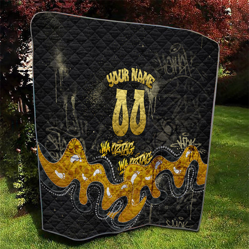 Personalised Western Australia Oztag Swan Quilt Black Gold Graffiti Aboriginal Dot Pattern