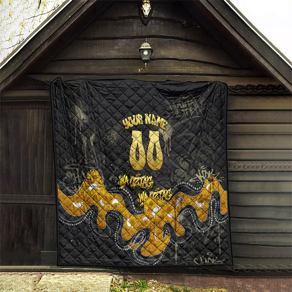 Personalised Western Australia Oztag Swan Quilt Black Gold Graffiti Aboriginal Dot Pattern